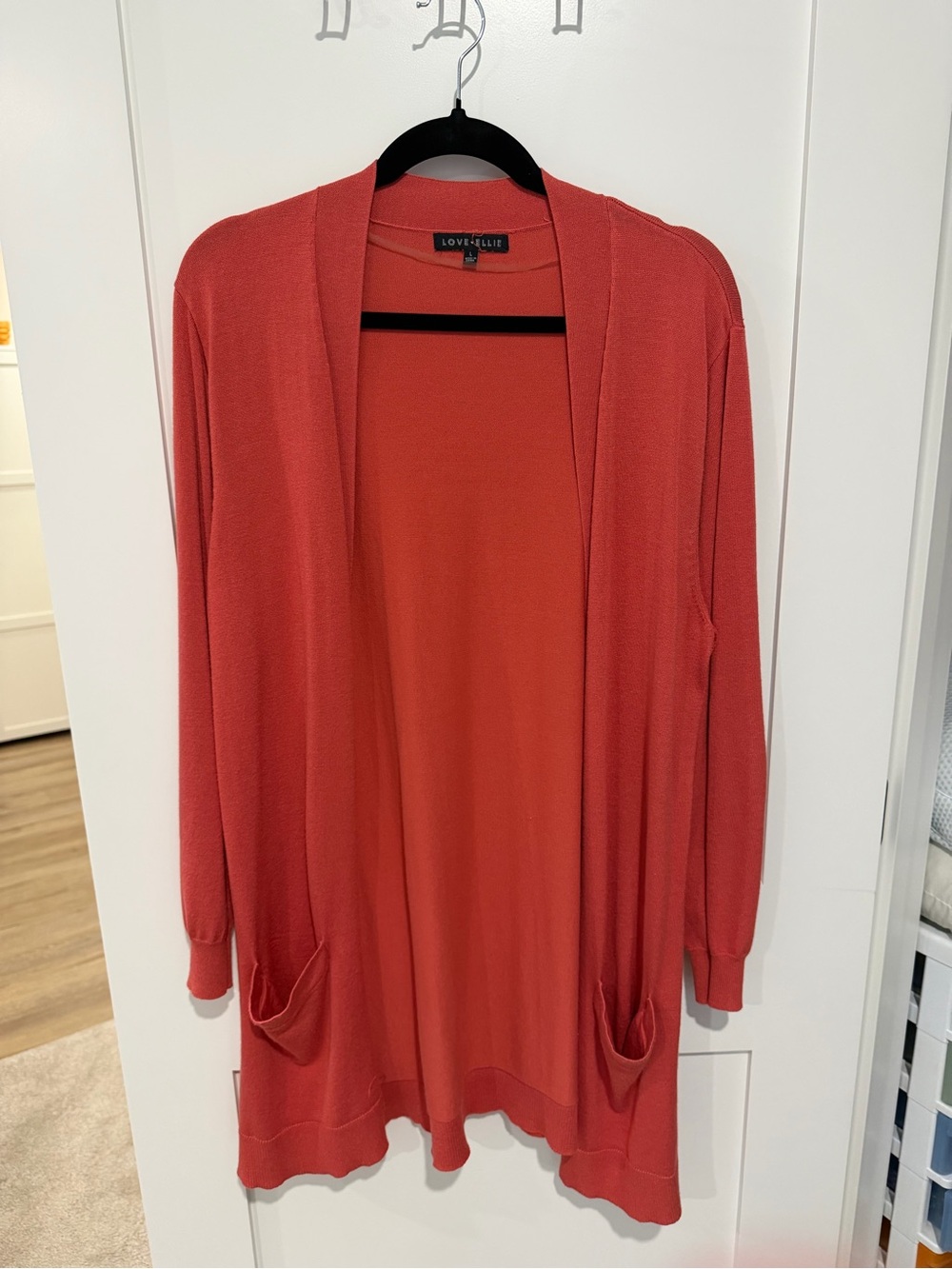 LOVE Ellie Open-Front Coral Cardigan with Pockets